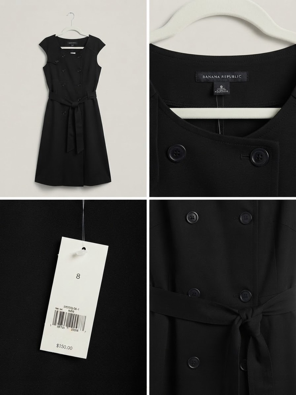 Banana Republic Black Cap-Sleeve Double-Breasted Belted Dress